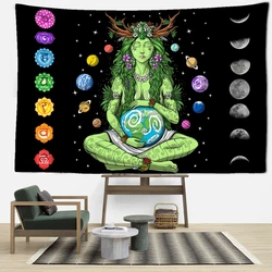 Green Girl Seven Chakra Tapestry Wall Hanging Abstract Psychedelic Witchcraft Art Bohemian Dormitory Living Room Home Decor