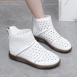 GKTINOO 2024 Summer Ankle Boots Genuine Leather Shoes Women Flat Heels Sandals Back Zip Boots Cutout Breathable Mujer Zapatos