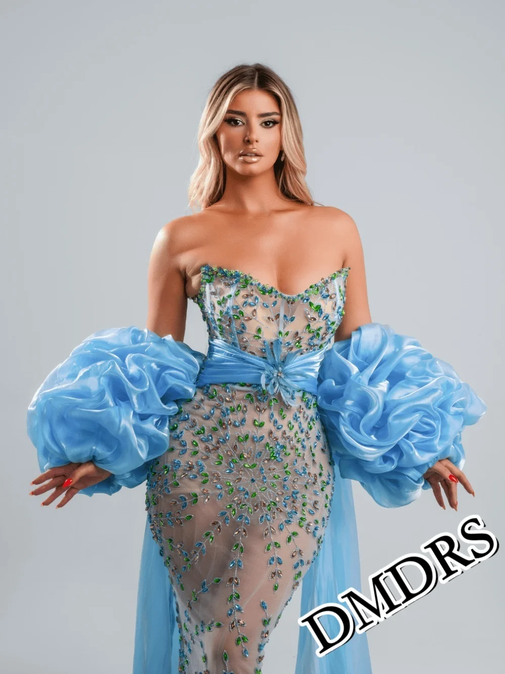 

DMDRS Luxurious Strapless Evening Dress 2026 Charming 3D Floral Party Gown Elegant Crystal Floor-Length Party Dresses