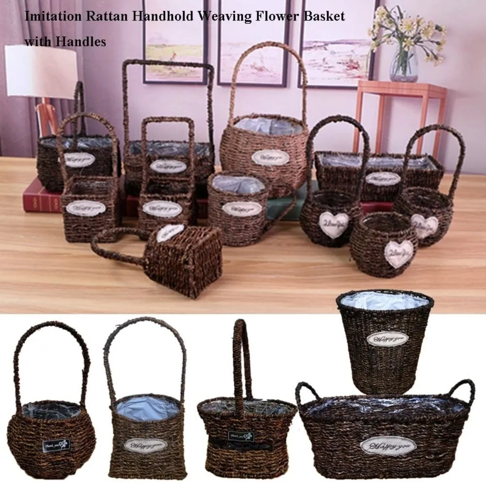 with Handle Imitation Rattan Handhold Household Handwoven Weaving Flower Basket 8 Styles Braid Storage Baskets