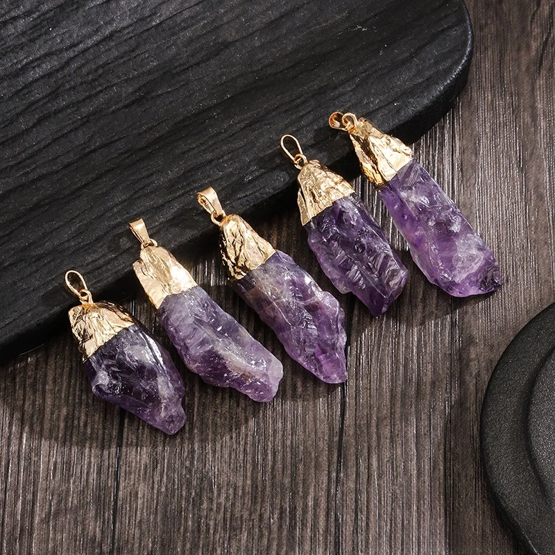 

10pcs Natural Amethyst Geode Pendant Gold Plated Border Raw Crystal Bohemian Healing Mineral Stone Jewelry Making Supplies