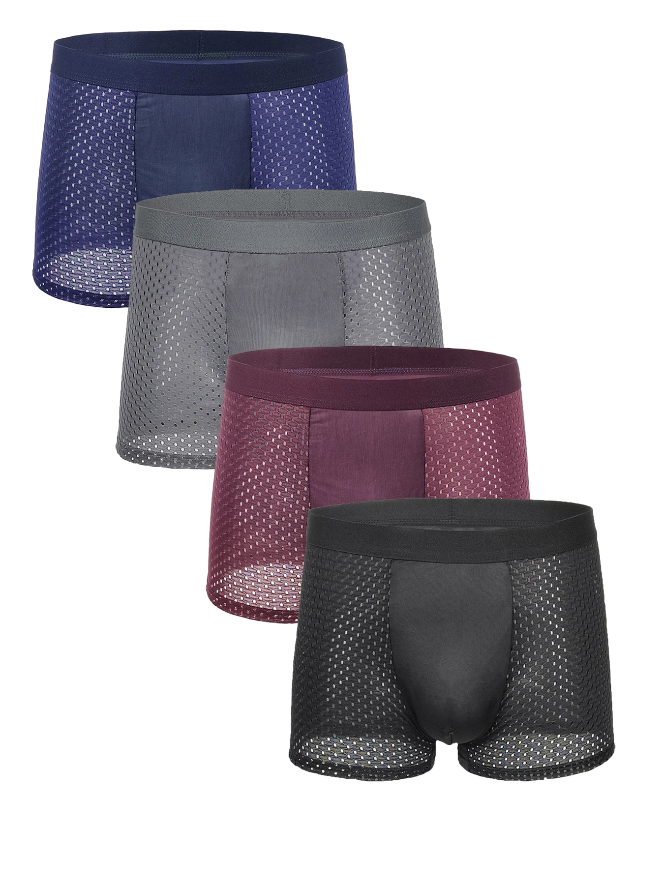 

Men's 4-Pack Ice Silk Mesh Boxer Briefs - Ultra-Breathable, Assorted Color Underwear Set