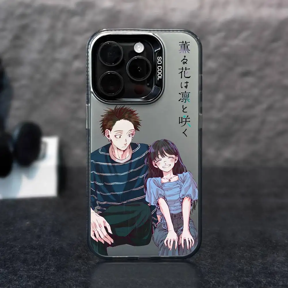 1 قطعة الكرتون عبق زهرة تزهر جراب هاتف الليزر IMD اللون الفضة قذيفة آيفون 17 16 15 14 13 12 11 الهواء برو ماكس زائد