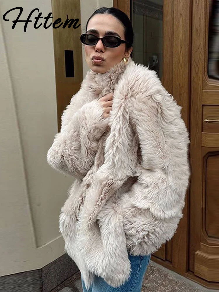 Casual Faux Fur Solid Women Coat Solid Single Breasted Stand Collar Pocket Female Outwear 2025 Autumn Winter Lady Streetwear New