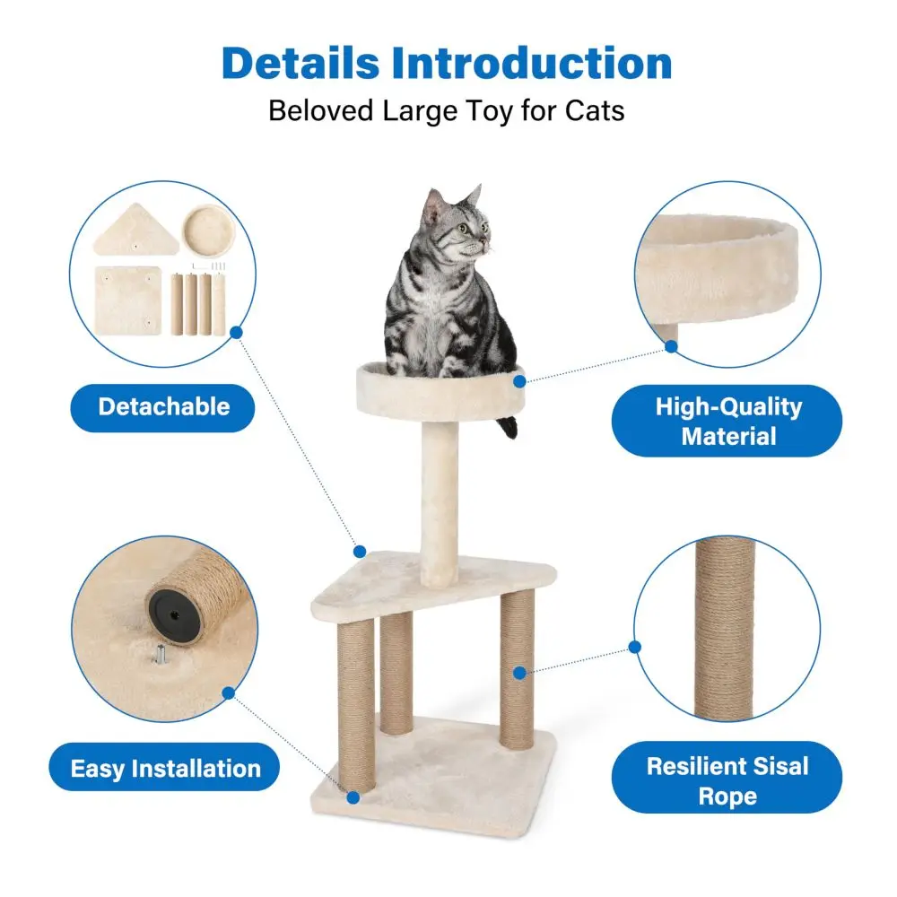 Cat Tree with Sisal Covered Scratching Post, with Plush Perchesfor Indoor Cats,15.7 x 31.8 Inches, Furniture Protect,Beige