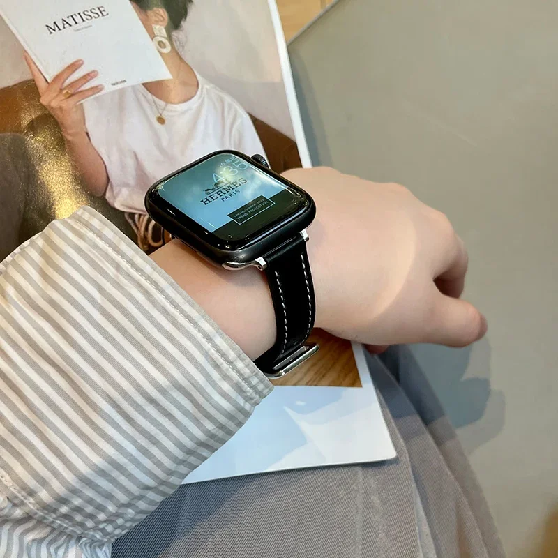 Leather Strap for Apple Watch Band Ultra 2 49mm 41mm 45mm 42mm 38mm 44mm 40mm 46mm Business Bracelet for iWatch10 9 8 7 SE 6 5 4