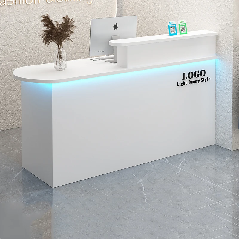 

White Stylish Reception Desks Corner Light Bar Office Checkout Reception Desks Beauty Salon Mostrador Commercial Furniture