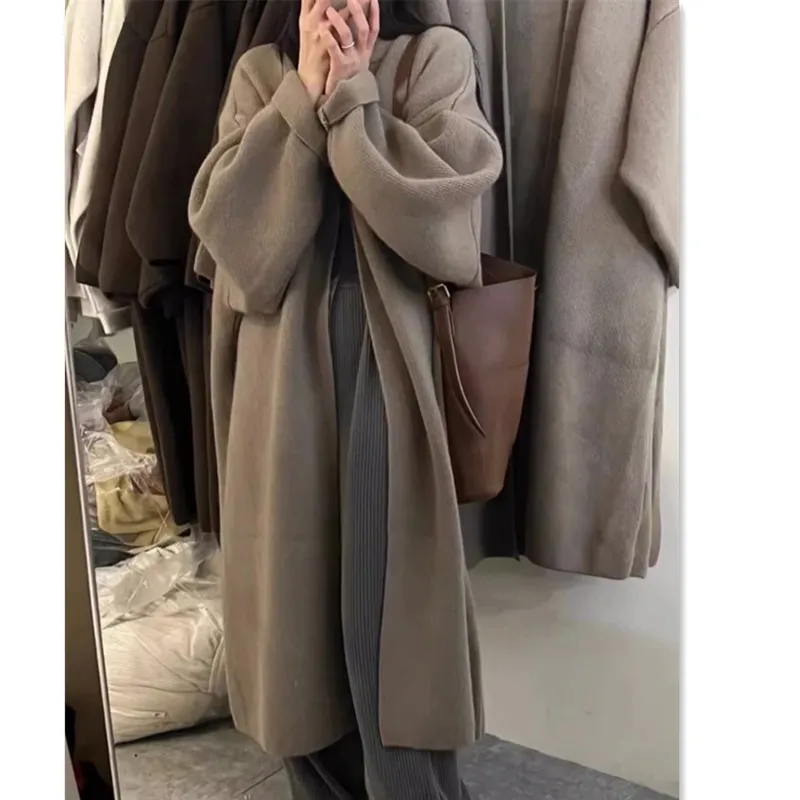 

Extra Large 300 Pou plus Size Vintage over Knee Long Knit Sweater Coat Women Loose Lazy Open Cardigan Coat Winter Faion