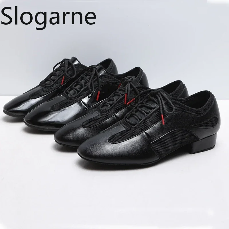 2026 Men Leather Latin Shoes Male 2.5 3cm Heels Jazz Tango Ballroom Dance Shoes Boys Genuine Salsa Waltz Dance Spoprts Sneakers
