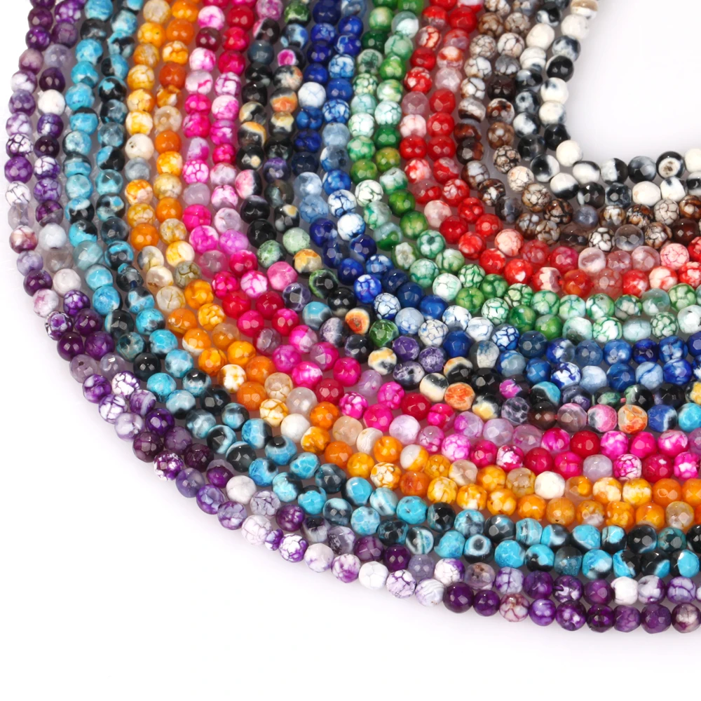 4mm Natural Colorful Faceted Fire Agate Stone Round Loose Spacer Beads For Jewelry Making DIY Bracelet Necklace Handmade 15\