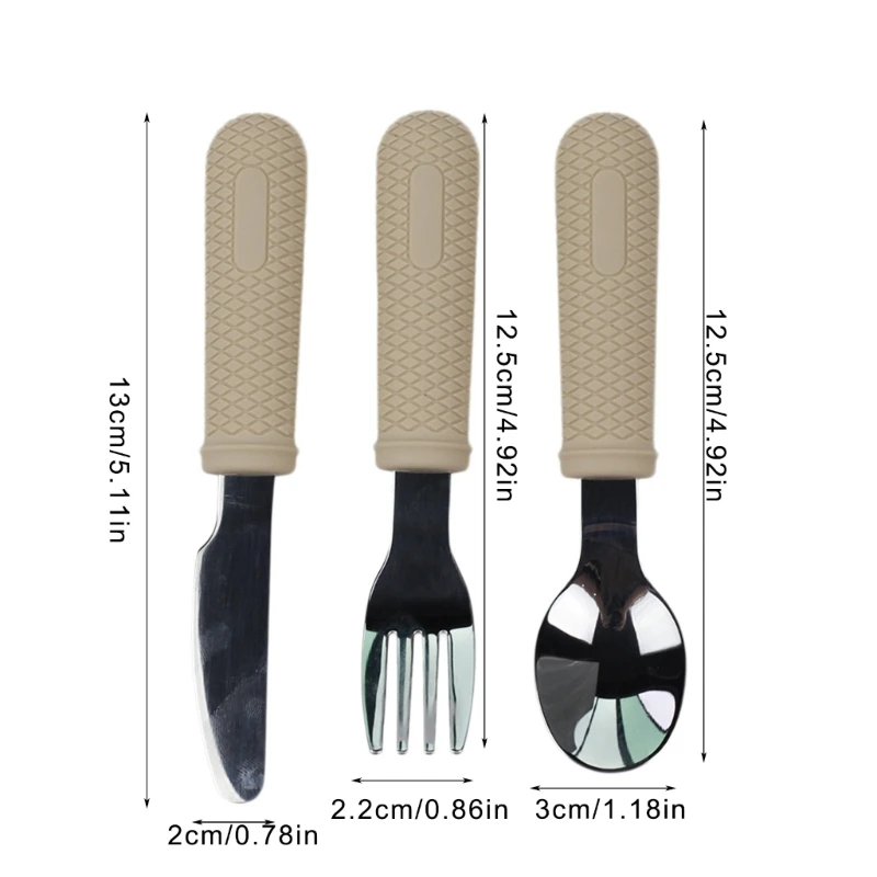 Baby First Eating Utensils สแตนเลสพร้อมซิลิโคนป้องกันจับเด็กวัยหัดเดินช้อนส้อมการฝึกอบรมปลอดภัยสำหรับเด็กวัยหัดเดิน