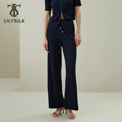 LILYSILK Silk-Wool Blend Pants for Women2024 Spring Oasis Knit Elastics Wide Leg Trousers Office Lady traf Free Shipping