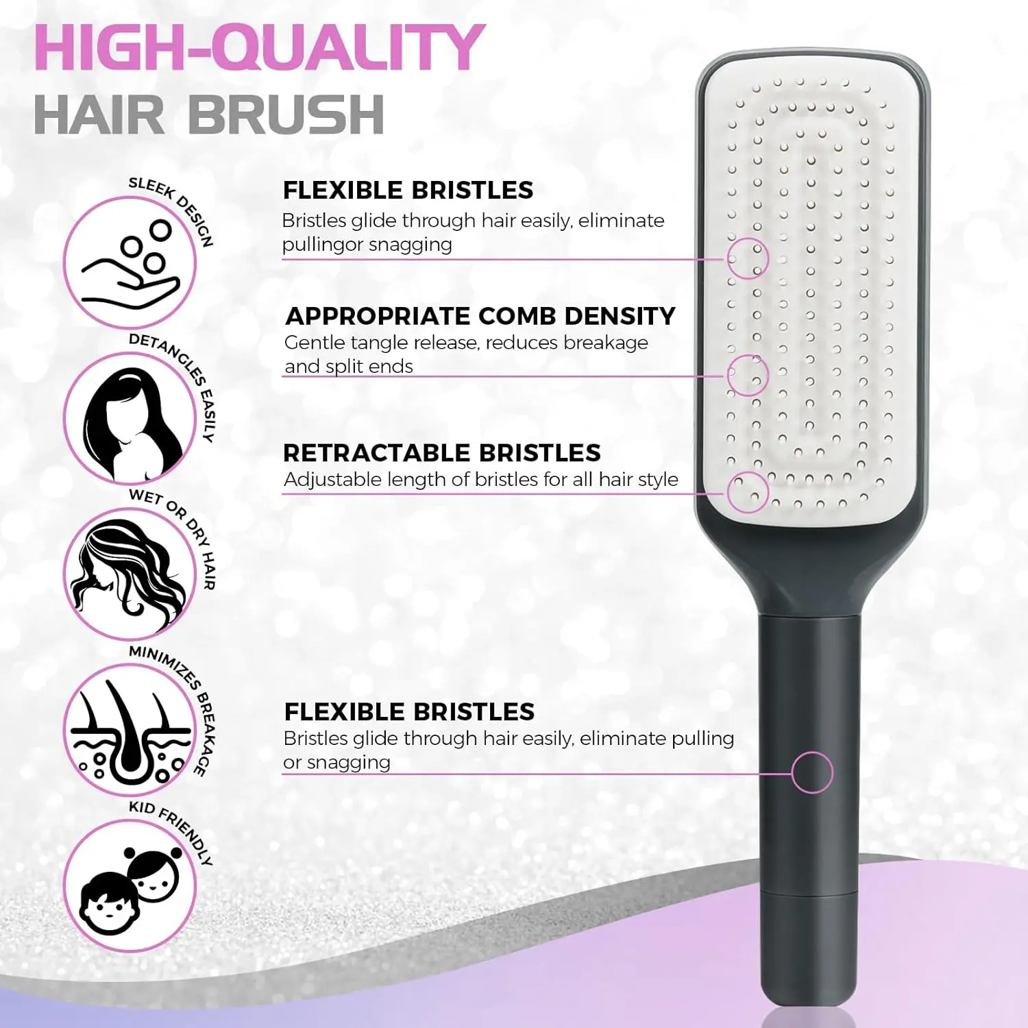 Self-Cleaning Anti-Static Massage Comb Easy Clean Hair Brush with Retractable Bristles, Anti Static Comb Brush for Hair Removal
