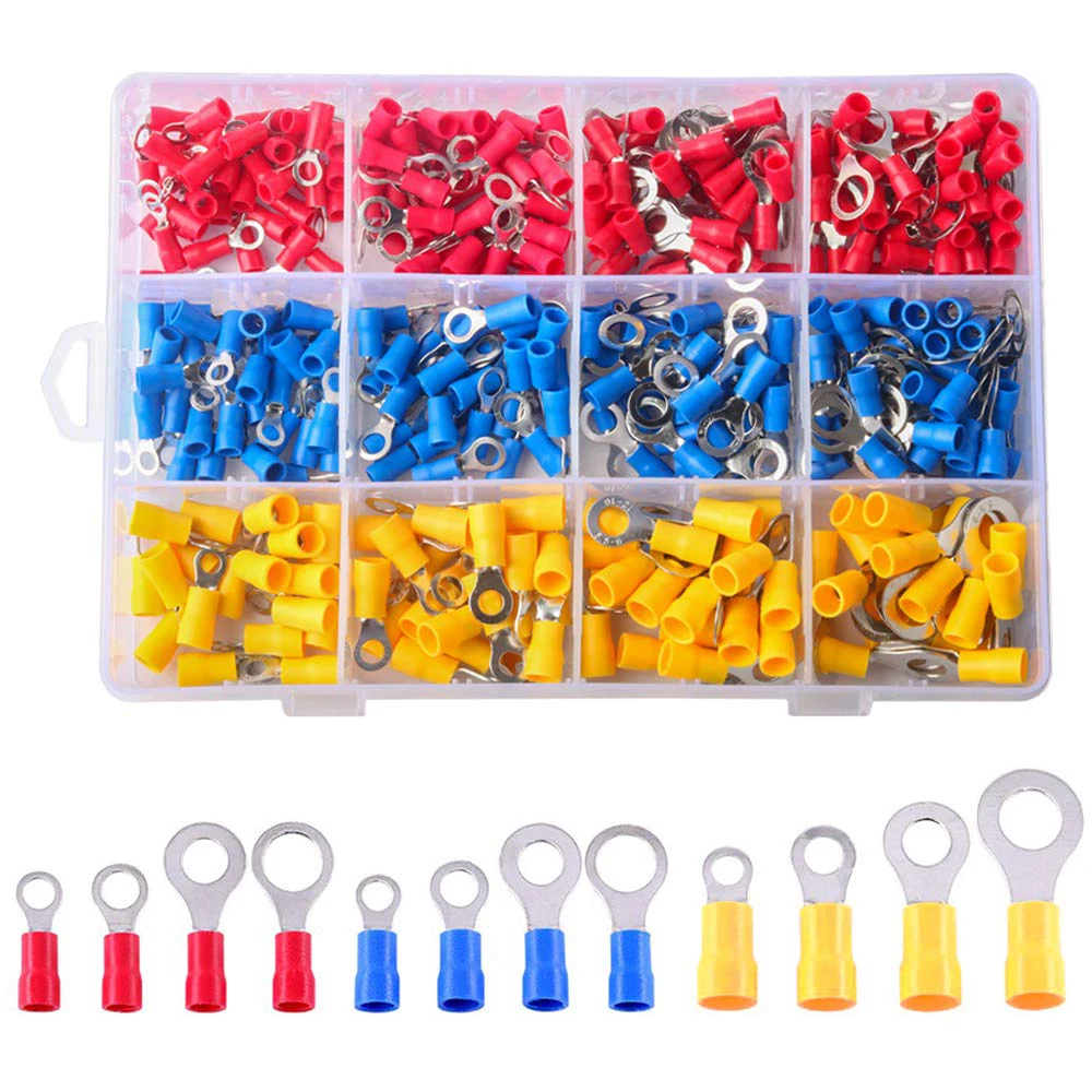 360PCS Insulated Ring Crimp Terminals Connectors Electrical Wire Connectors Assortment Kit 22-16/16-14/12-10 Gauge