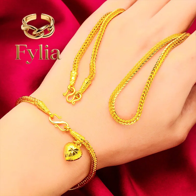 

Fylia Jewelry 24K Gold 3mm Fox Necklace & Bracelet Set | AU999 Pure Gold, slender fox silhouette, 3mm delicate size, lively fo