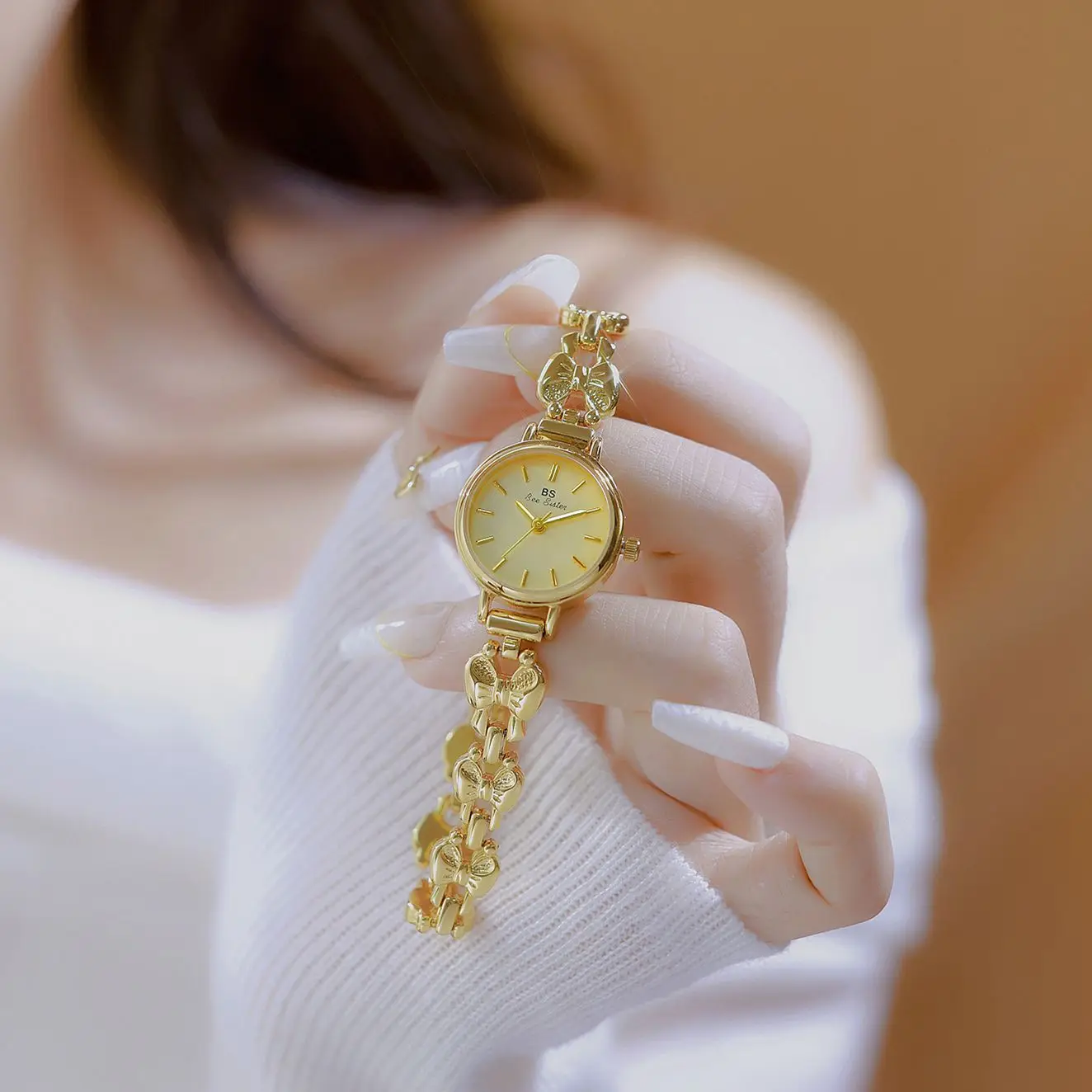 Reloj de cuarzo elegante resistente al agua para mujer, reloj de pulsera clásico de lujo con mariposa de oro rosa y banda de acero inoxidable para mujer