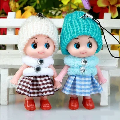 10 Pcs Kids Mini Doll Toys for Girls 8 Cm Cute Soft Plush Skirt Dolls Mobile Phone Pendant Handbag Decoration Random Color