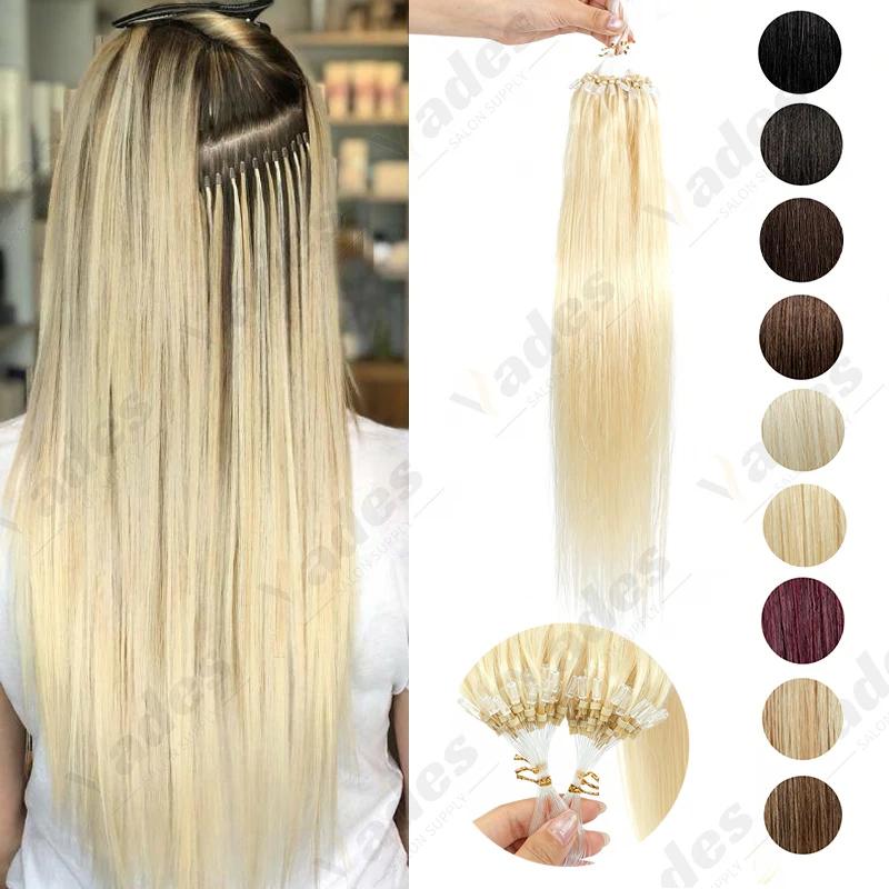 

Наращивание волос методом микропротяжки Loop Micro Ring, натуральные прямые волосы Remy, машинное наращивание, кератиновое, на леске, 16-22 дюйма