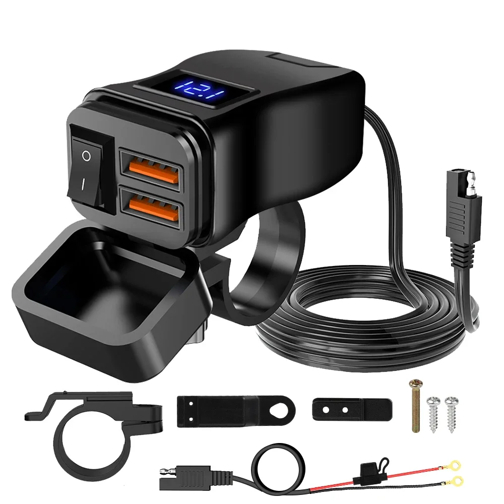 PD QC3.0 Motorrad USB Schnell-Ladegerät Wasserdichter Typ-C-Anschluss mit Digital-Voltmeter für Mobiltelefone