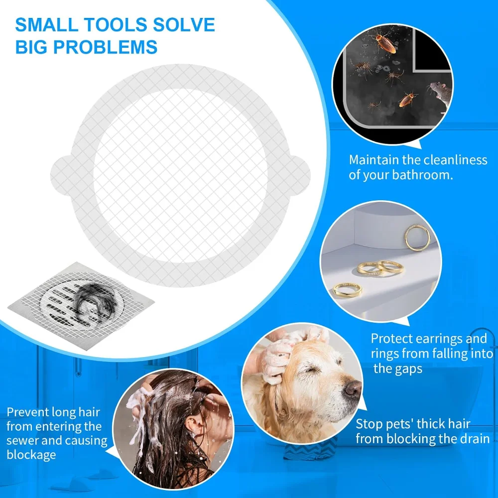 25pcs Disposable Shower Drain Hair Catcher Mesh Stickers，3.5”×3.5“，Bathroom Tub＆Kitchen Sink ，Hair Stop Drain Cover