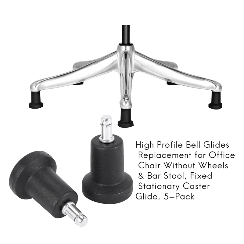 High Profile Bell Glides Replacement For Office Chair Without Wheels & Bar Stool, Fixed Stationary Caster Glide, 5-Pack