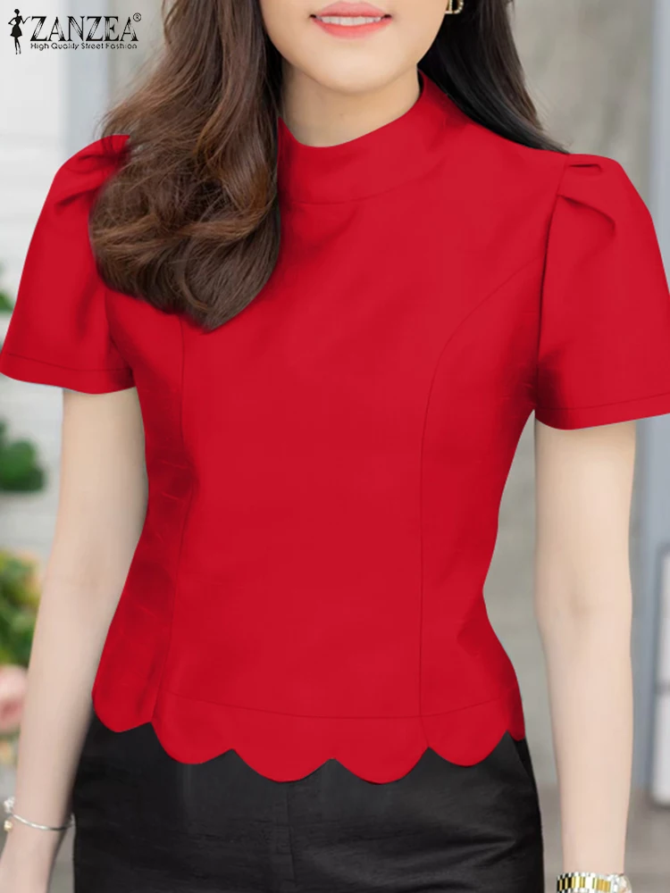 Zanzea elegante gola manga curta camisas de cetim feminino verão trabalho ol blusa moda fino ajuste festa túnica topos streetwear