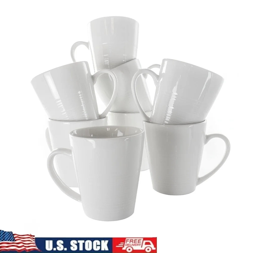 

8 Piece Porcelain Mug Set Durable White Coffee Tea Cups Microwave Dishwasher Safe Lightweight Ideal Gatherings Home Use