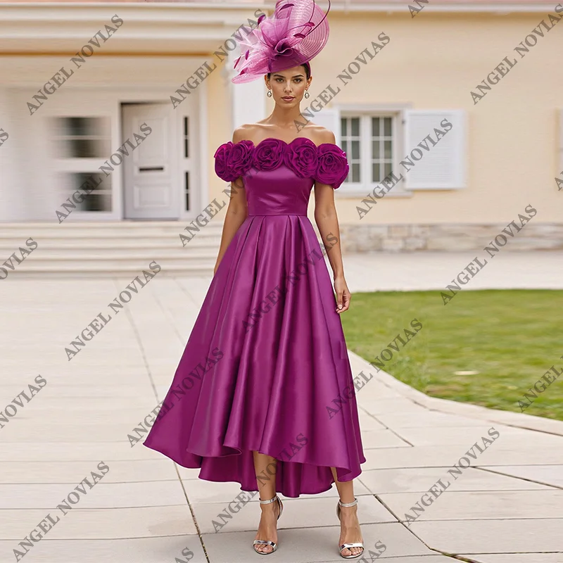ที่กําหนดเองชาความยาวสีม่วงชุดเจ้าสาวงานแต่งงานชุด vestido de festa de casamento