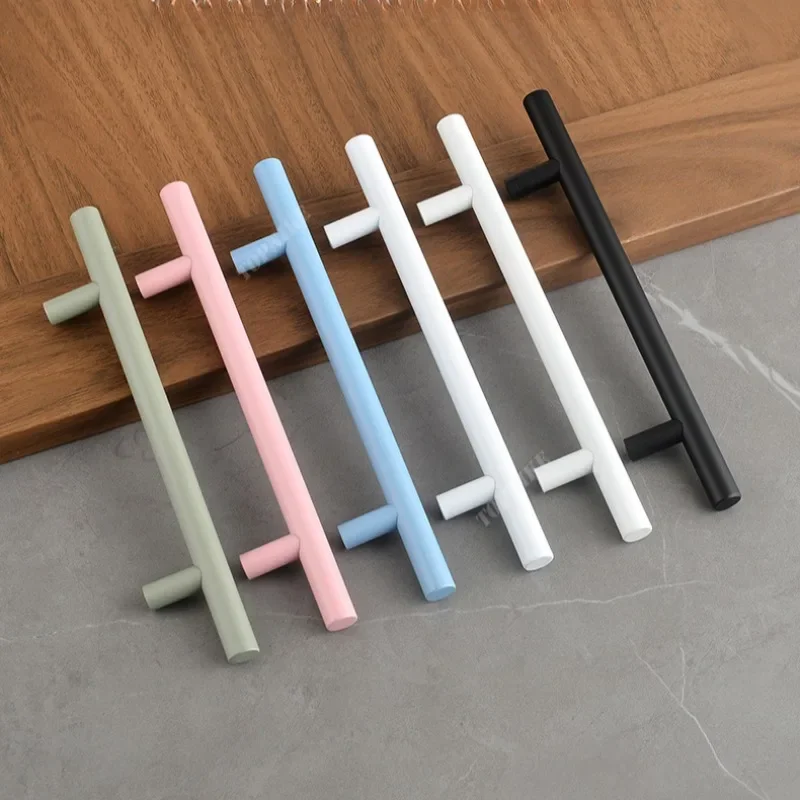 Simple Round Bar Kitchen Cabinet Door Handles Drawer Knobs and Colorful Handle for Furniture Children\'s Room