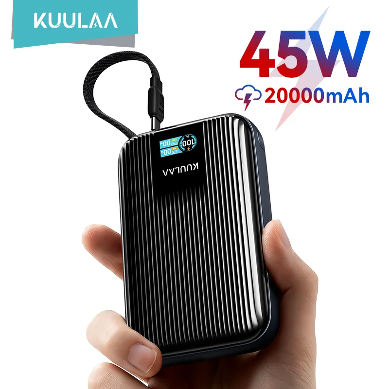

KUULAA 20000mAh Power Bank 45W Fast Charging Built-In USB-C Cable Pocket-Sized Portable Charger For iPhone 17 16 15 Samsung S25