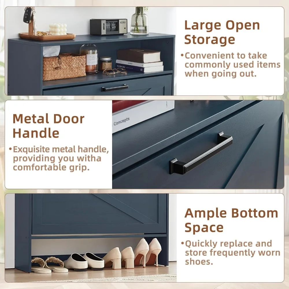 Quality productShoe Storage Cabinet with 2 Flip Drawers,Farmhouse Narrow Shoe Organizer with Legs,Freestanding Hidden Slim Shoe