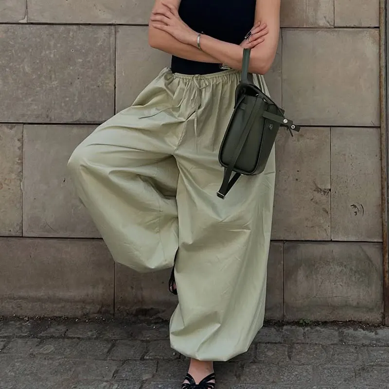 Pantalones Largos de Cintura Alta para Mujer, 100% Algodón, de Alta Calidad, Estilo Casual, Pantalones Anchos de Moda, Ropa para Mujer