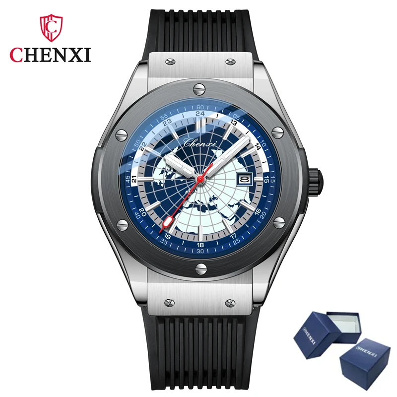 

2023 New Fashion Chenxi Top Brand 82442 Luxury Waterproof Luminous Date Silicone Men's Sports Square Casual Quartz Wrsist Watch