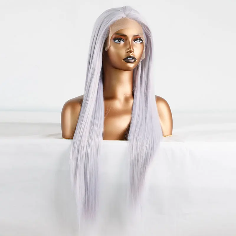 Bombshell Purple Silver Grey Straight Synthetic 13X4 Lace Front Wigs Glueless High Quality Heat Resistant Fiber For Women Wear