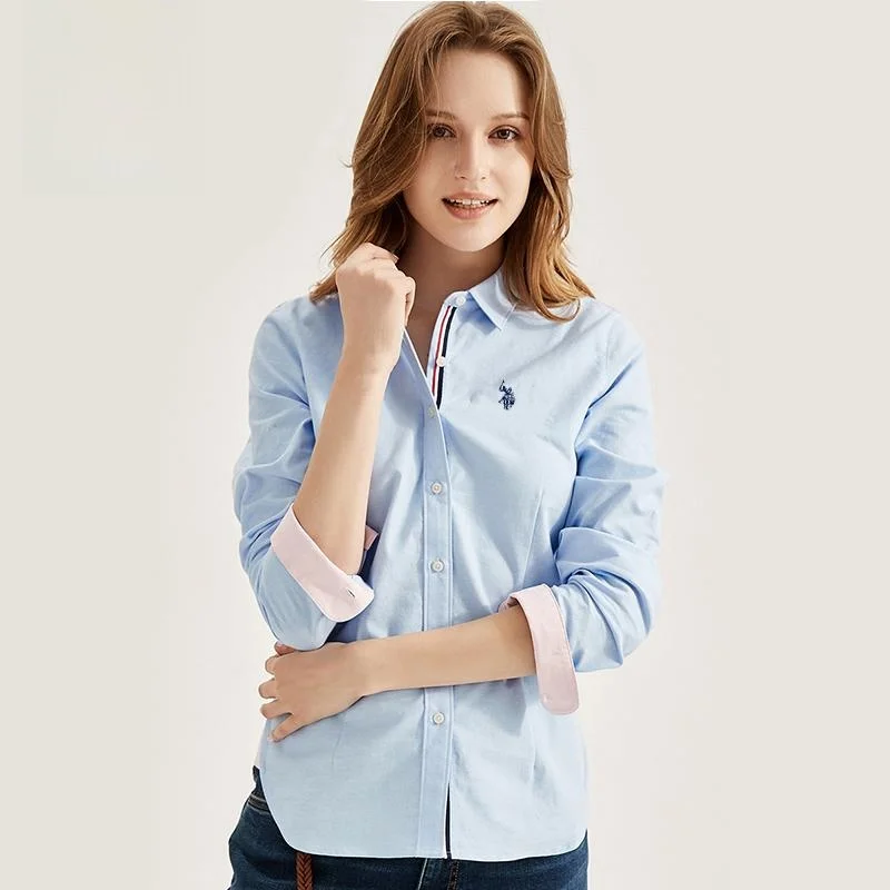 U.S.  ASSN. Women's Ox Cloth irt Long Sve Casual Spring Autumn Faion Commute Sle Cotton Polyester Blend