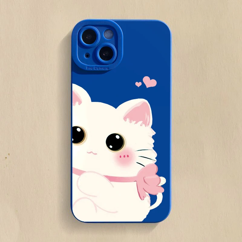 Cute Cat Silicone Phone 13 Case For iPhone 11 12 13 14 15 Pro Max XS X XR 7 8 14 15 Plus SE 2020 Camera Lens Protection Cover