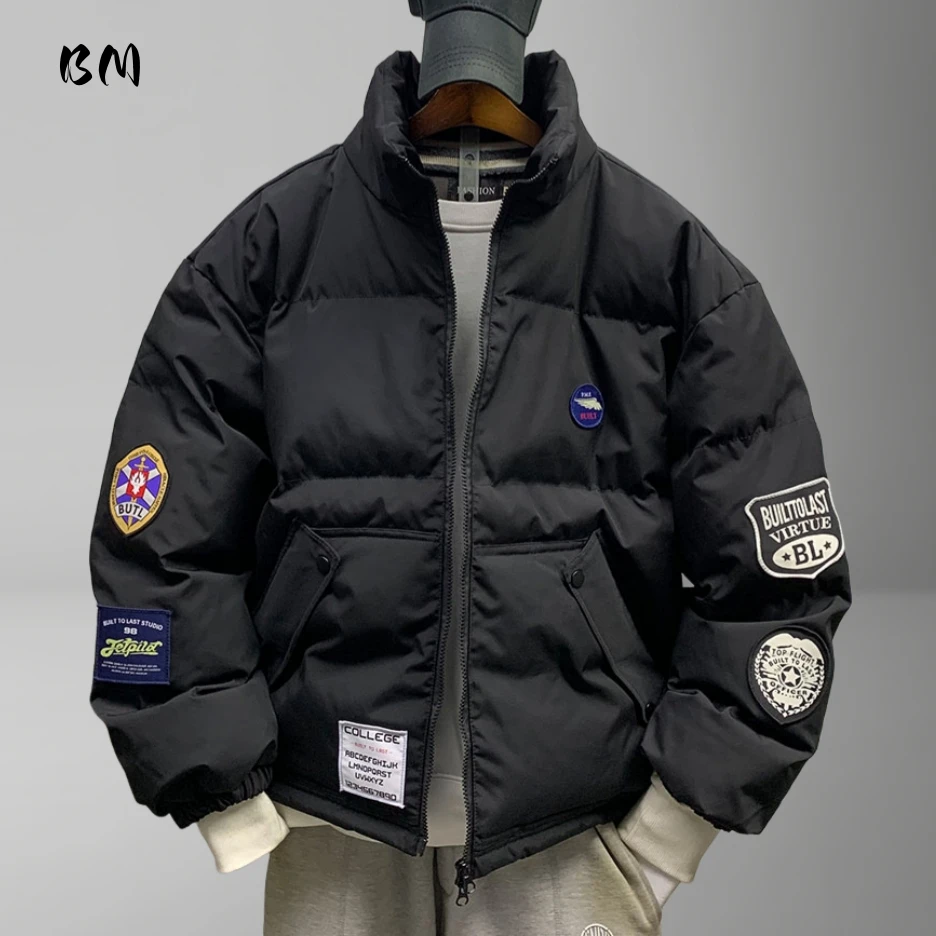 Winter Padded Jacket For Men Women Black Coat American Vintage Workwear Heavyweight Warm Oversized Korean Streetwear Trendy