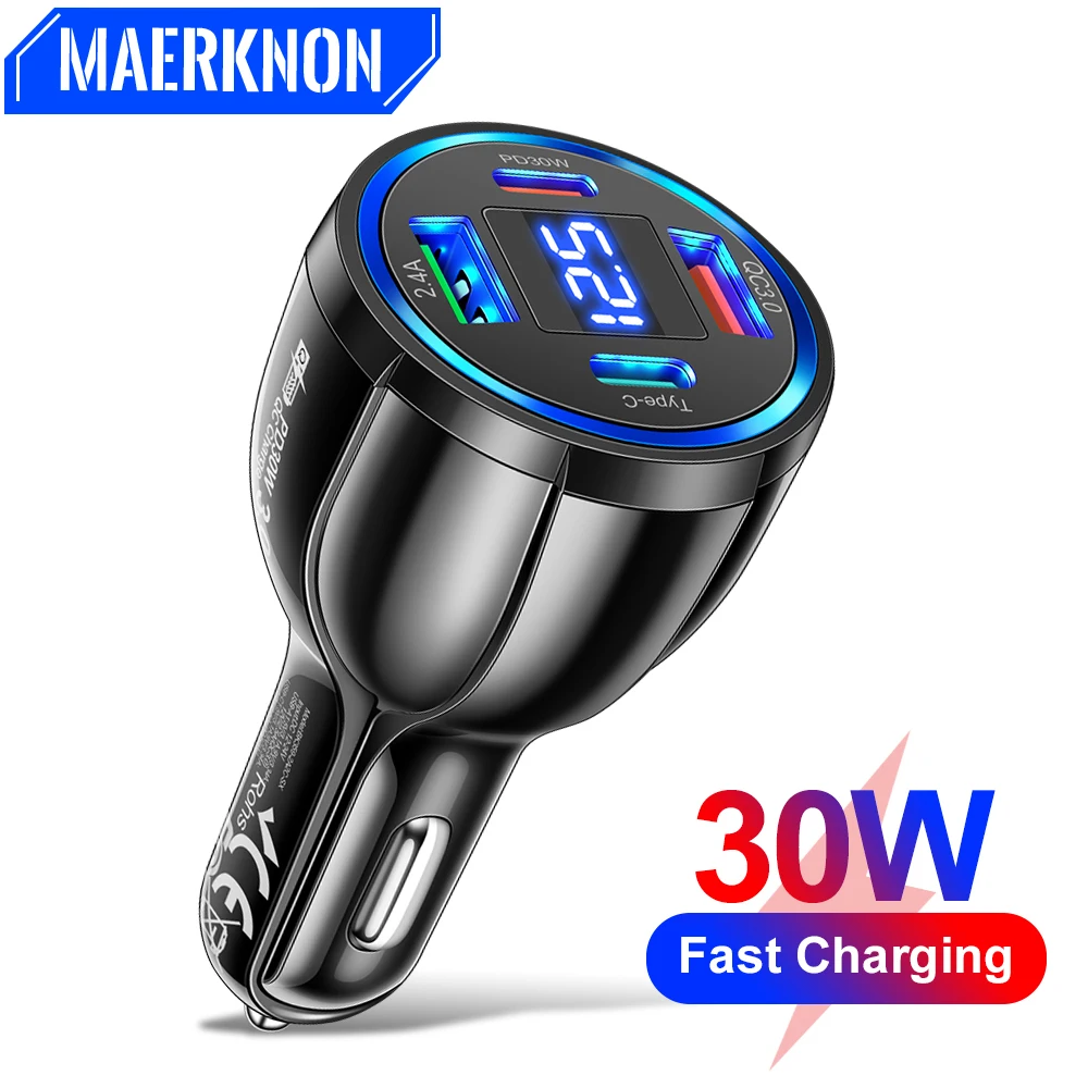 

100W Mini Car Charger Fast Charging Type C Car Charger Cigarette Lighter For iPhone Samsung Xiaomi LED Display Car Phone Charger
