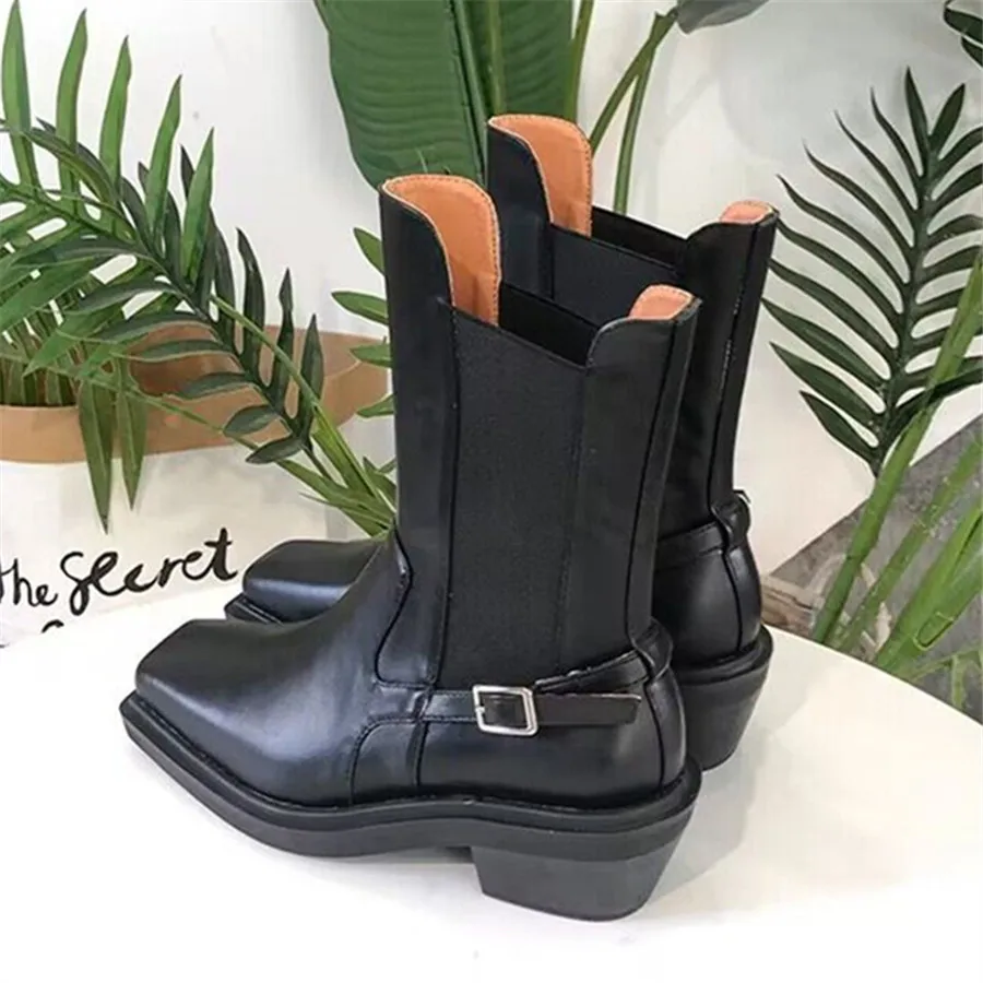 Modne Chelsea Boots kobiet 2024 kwadratowe noski gruby obcas botki Mujer damskie wsuwane jesienne botki kowbojskie designerskie botki