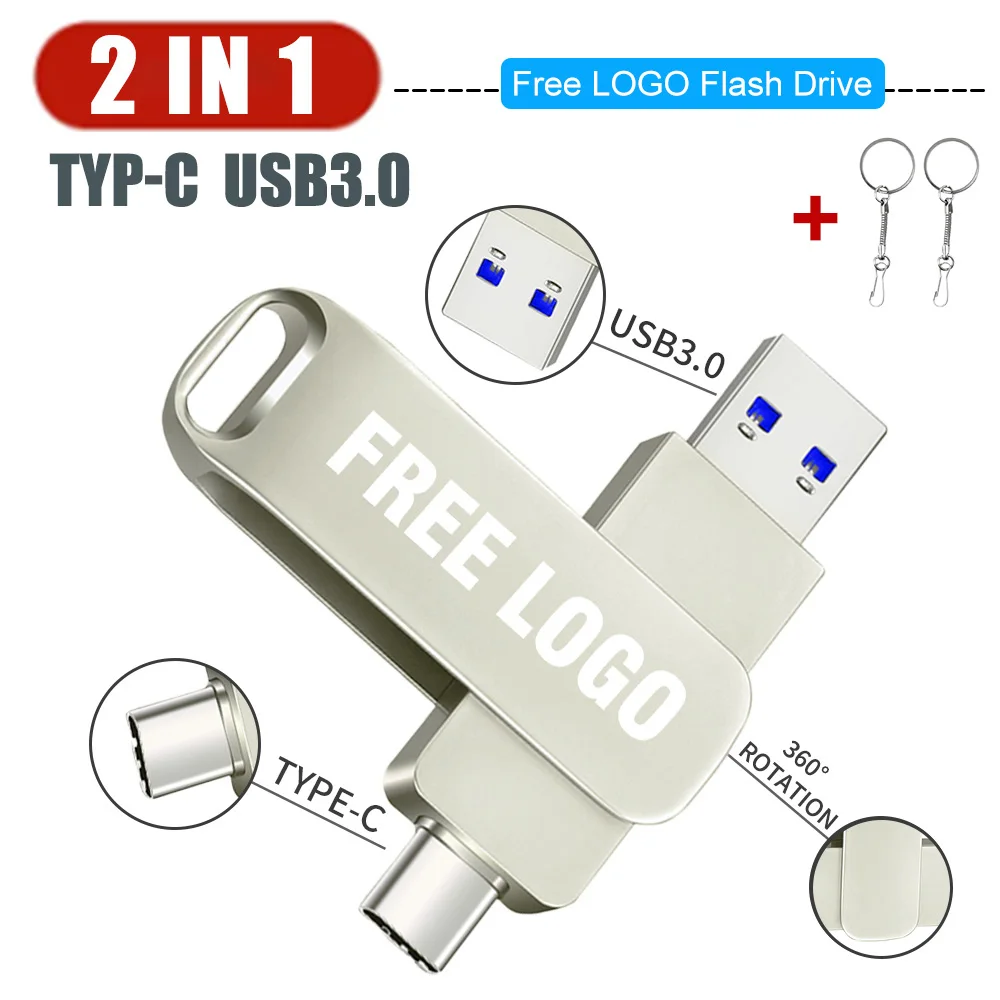 แฟลชไดร์ฟ USB Type-C 2IN 1 USB 3.0แฟลชไดร์ฟ USB แฟลชไดรฟ์ปากกา OTG 32GB 64GB 128GB 256GB