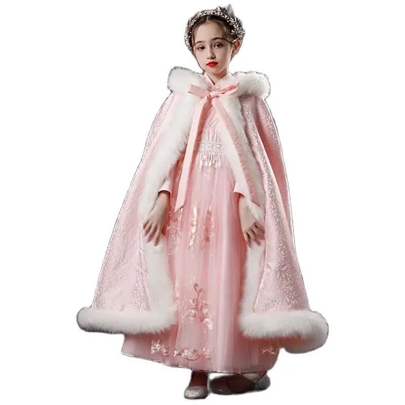 Pink Red Faux Fur Cape For Kids Girl Winter Warm Clothes Wedding Party Dress Faux Fur  Cloak Stole Jacket Wrap Shrug Bolero Coat