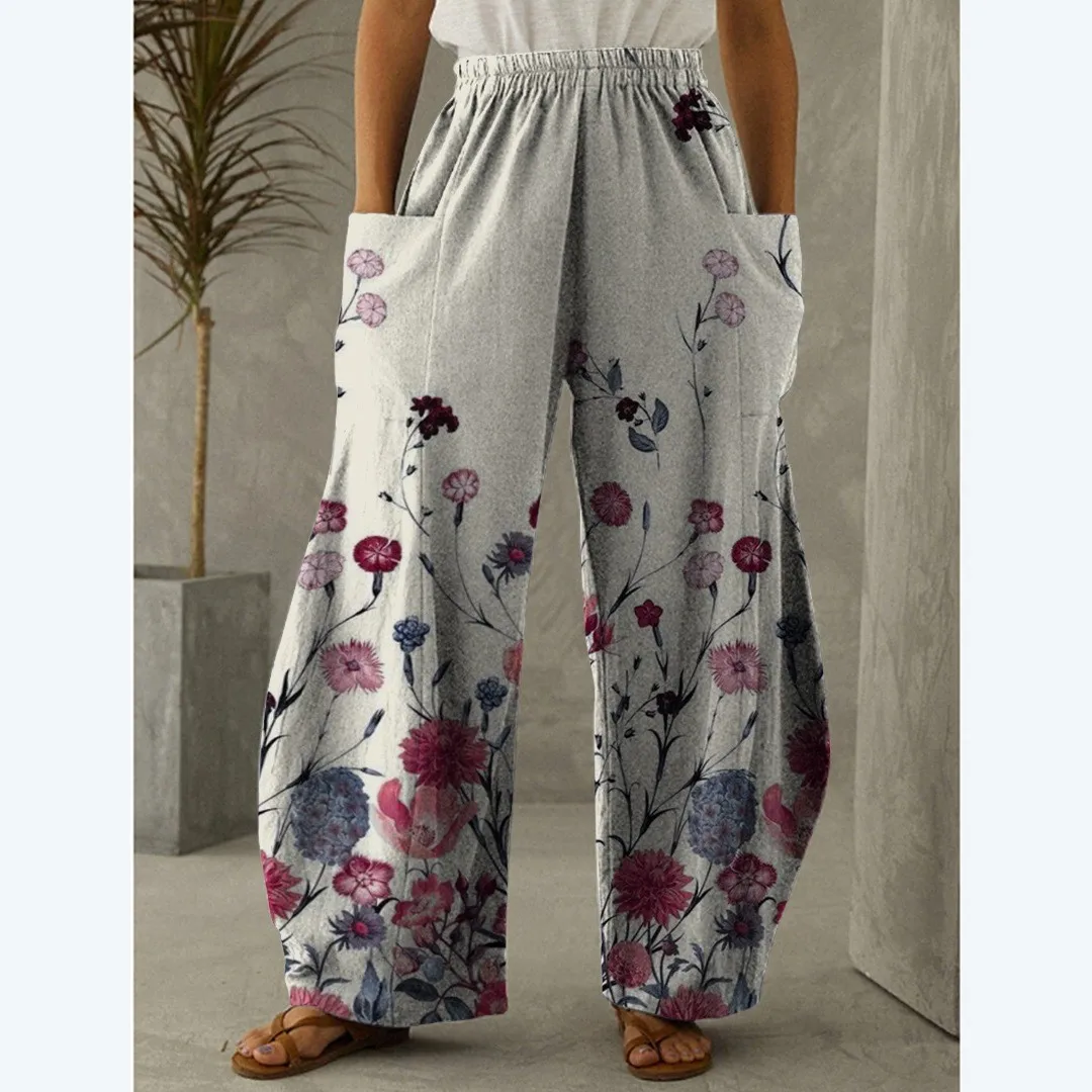 Summer Women's Pants With Leopard Print Double Pockets, Casual Elastic Waistband Pants, Loose And Fashionable On The Street