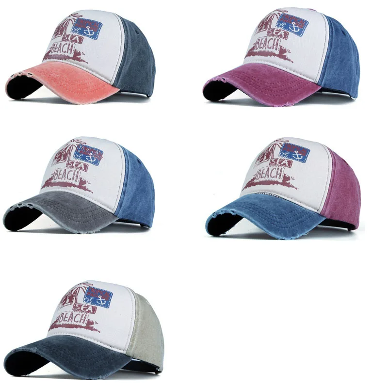 Pure Cotton Printed Motorcycle Baseball Cap, Trucker Hat, Distressed Wash Effect, Outdoor Sun Hat