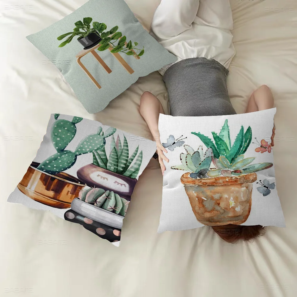 

Cactus Tiger Pilan Monstera Green Plants Pillow Gift Home Office Decoration Bedroom Sofa Car Cushion Cover Case 45x45