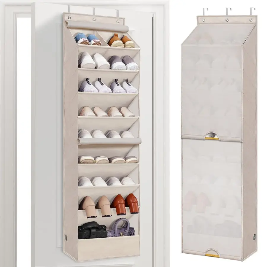 

Органайзер для обуви на дверь с занавеской, пылезащитный, сверхпрочный, с глубокими карманами, подвесной, для шкафа, общежития и узких пространств