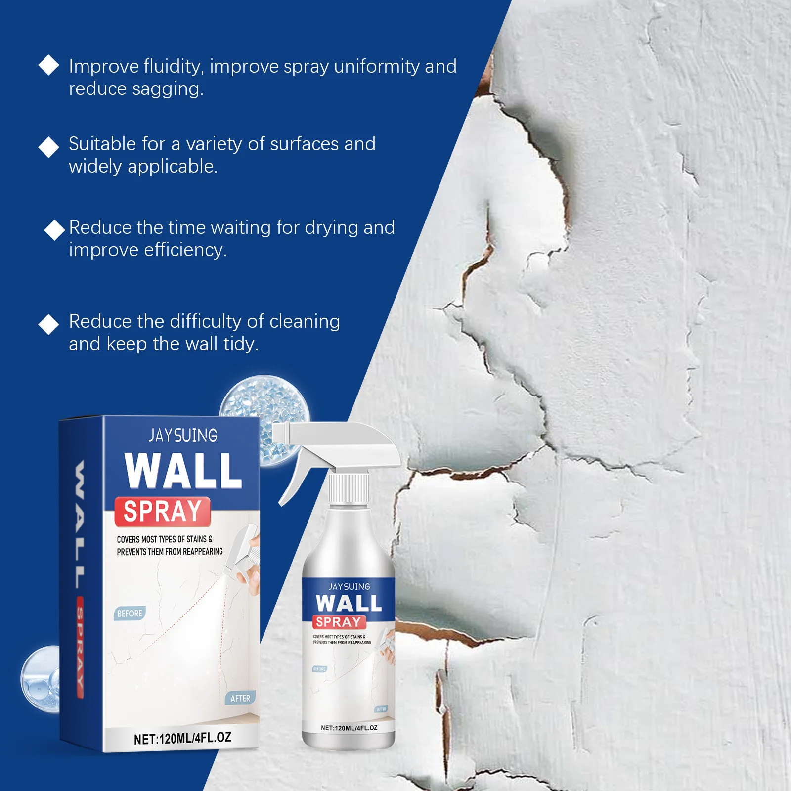 Wall Repair Spray Waterproof Wall Mending Crack Peeling Repair Mold Mildew Refurbish Household Wall Damage Restoration Cleaner