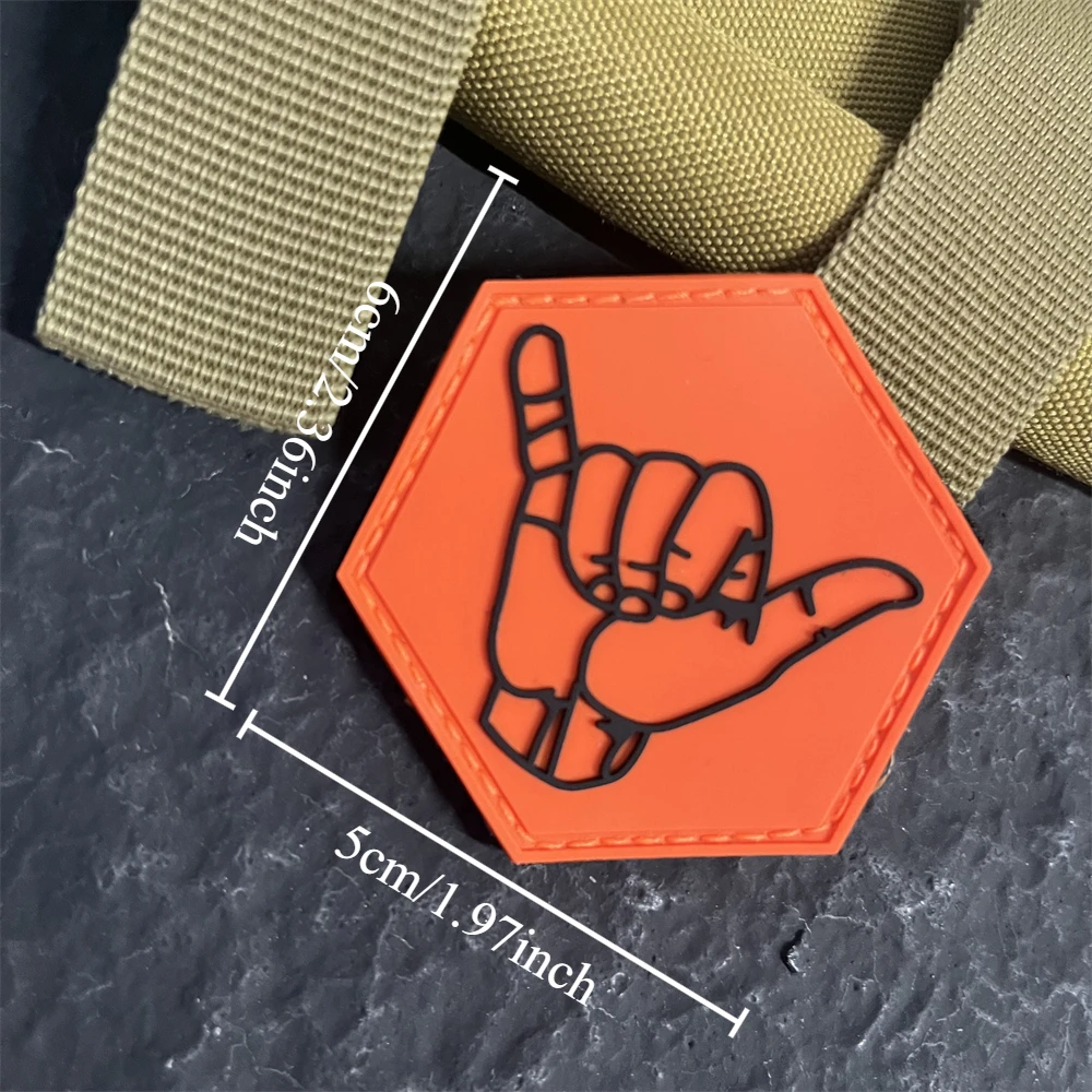 Shaka Orange Black Military PVC Hook and Loop Patches Tactical Morale Badge for Decorative Sticker on Backpack Clothes