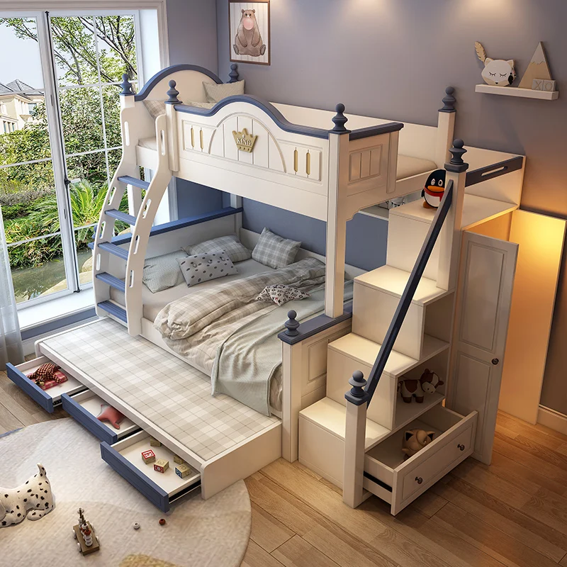 z Hotel loft Kids Bed Set literas con escaleras de cajon Wooden Modern Bedroom Kids Bunk Bed with Stairs