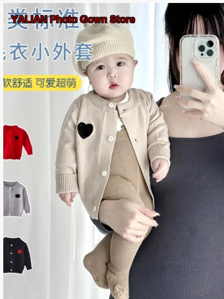 Infant Knit Cardigan Newborn Early Autumn Red Class A Top Toddler 0-1 Year