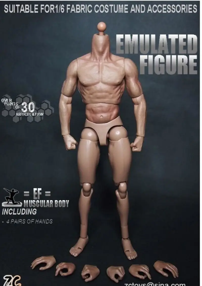 ZCTOYS S001 S002 S005 1/6 Skala 12-calowy męski żołnierz mięśniowy Super elastyczna figurka akcji Body Fit Bez szyi Rzeźby głowy